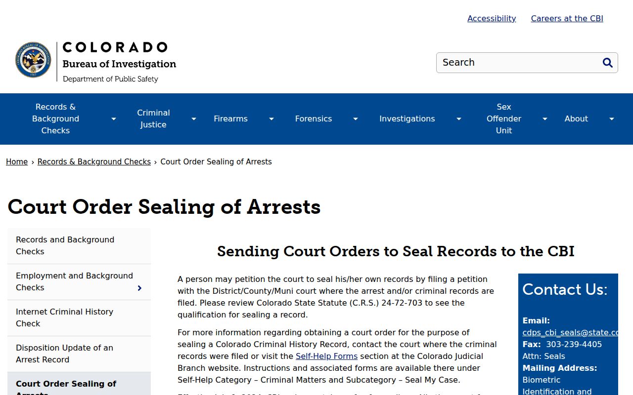 Colorado Bureau of Investigation court-order sealing instructions