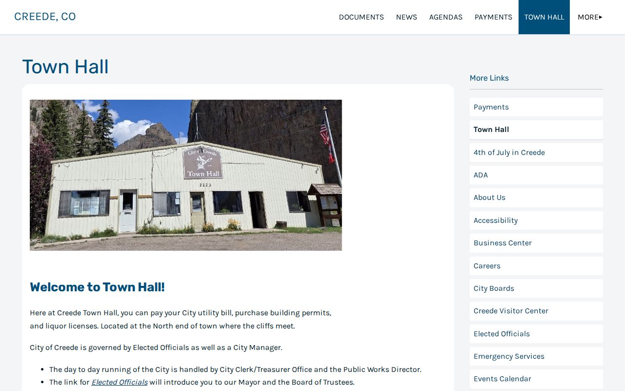 Creede City Hall criminal records contact and government page