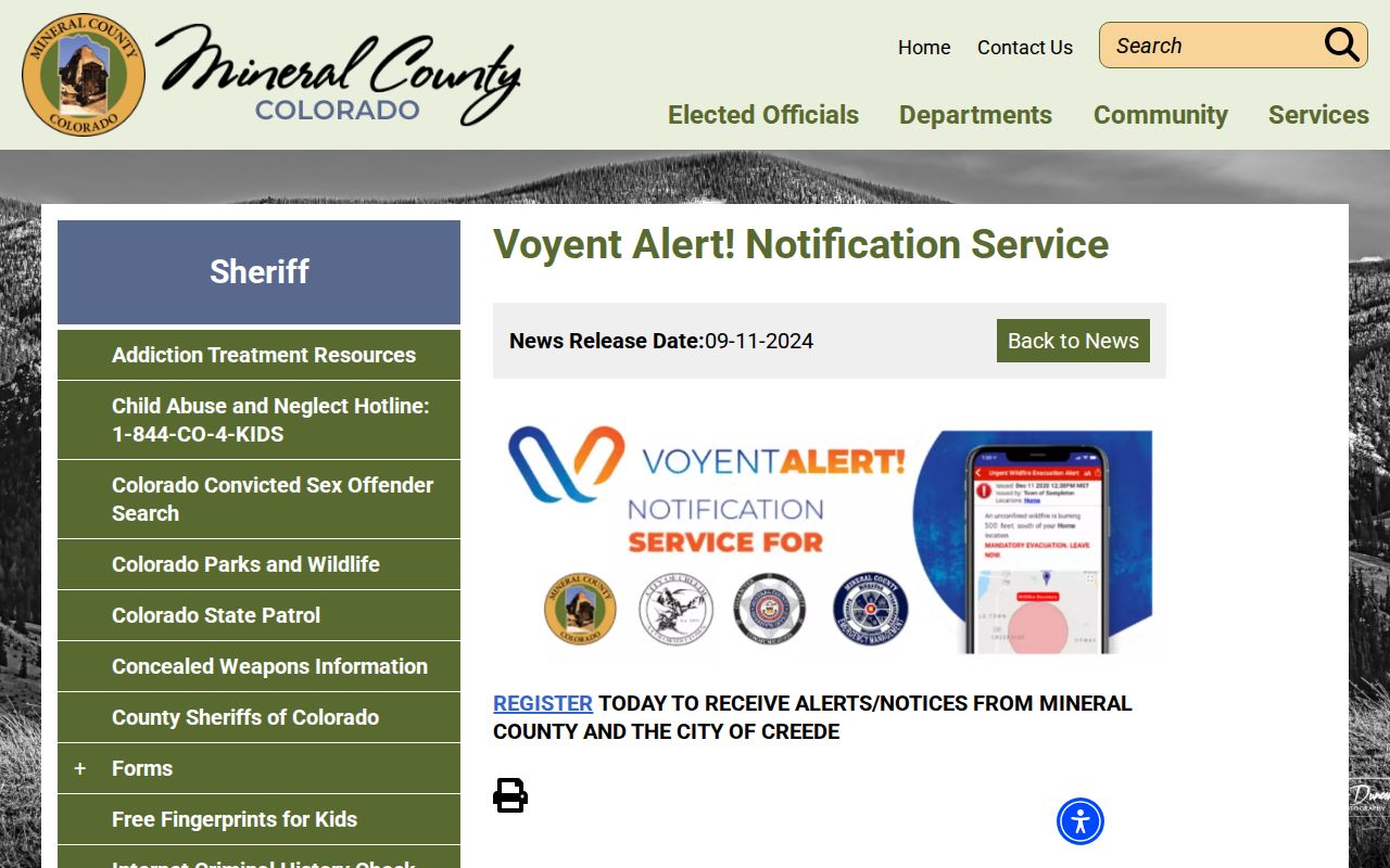 Mineral County Sheriff criminal records contact page